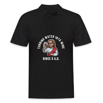 l’eau en vin depuis l’an 0 après J.-C. Drôle de Jésus - Polo Homme - noir - Devant - Kai (181cm)