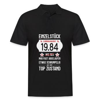 42. GEBURTSTAG 1984 EINZELSTÜCK PREISSCHILD - Männer Poloshirt - Schwarz - Vorne - Kai (181cm)