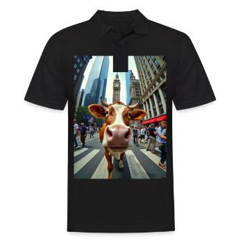 Selfie de vache drôle dans la ville - Polo Homme - noir - Devant - Kai (181cm)