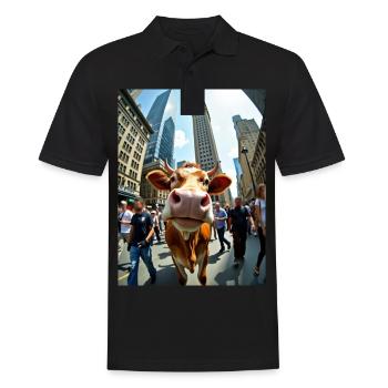 Lustige Kuh Selfie in einer belebten Stadt - Männer Poloshirt - Schwarz - Vorne - Kai (181cm)