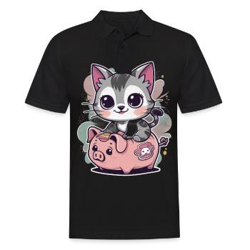 Chat Kawaii avec Tirelire - Polo Homme - noir - Devant - Kai (181cm)