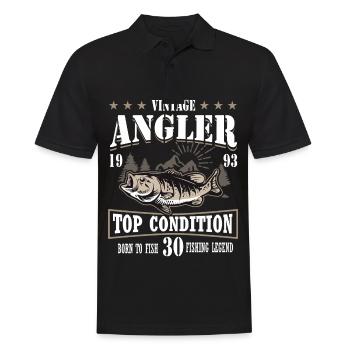 80. Geburtstag Angeln 80 Jahre Alter Fischer 1993 - Männer Poloshirt - Schwarz - Vorne - Kai (181cm)