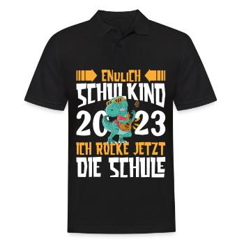 Schulkind 2023 Dino Dinosaurier Ich Rocke Jetzt - Männer Poloshirt - Schwarz - Vorne - Kai (181cm)