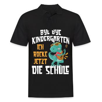 Schulkind 2023 Dino Bye Bye Kindergarten - Männer Poloshirt - Schwarz - Vorne - Kai (181cm)