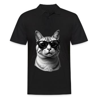 Cat with Sunglasses Animal Motif Cat Lover - Men's Polo Shirt - black - Front - Kai (181cm)