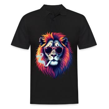 Lion avec des lunettes de soleil motif animal Lion fumant - Polo Homme - noir - Devant - Kai (181cm)