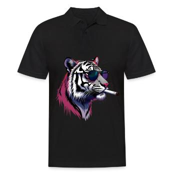 Tiger with Sunglasses Animal Motif Smoking Tiger - Men's Polo Shirt - black - Front - Kai (181cm)