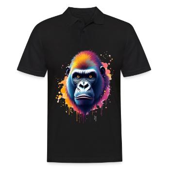 Gorilla Bunte Kunst Kunstwerk Tier Motiv Gorilla - Männer Poloshirt - Schwarz - Vorne - Kai (181cm)