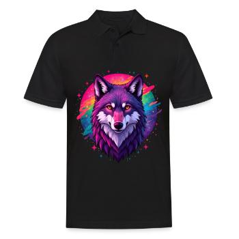 Wolf Bunte Kunst Kunstwerk Tier Motiv Wolf - Männer Poloshirt - Schwarz - Vorne - Kai (181cm)