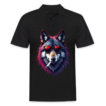 Loup avec des lunettes de soleil motif animal loup fumant - Polo Homme - noir - Devant - Kai (181cm)