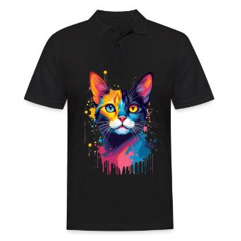 Cat Colorful Art Artwork Cat Owner Animal - Men's Polo Shirt - black - Front - Kai (181cm)