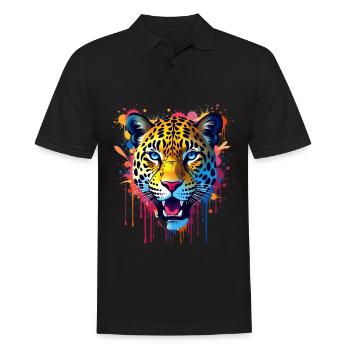 Leopard Colorful Art Artwork Animal Motif Leopards - Men's Polo Shirt - black - Front - Kai (181cm)
