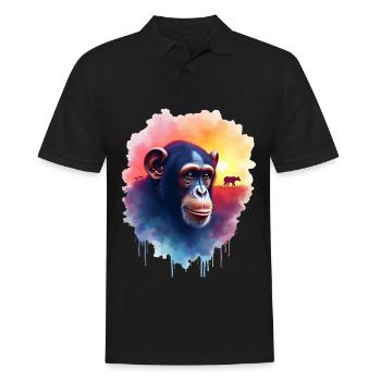Schimpanse Kunst Kunstwerk Wasserfarbe Wald Affen - Männer Poloshirt - Schwarz - Vorne - Kai (181cm)