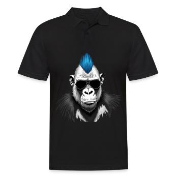 Chimpanzé punk motif animal drôle singe - Polo Homme - noir - Devant - Kai (181cm)