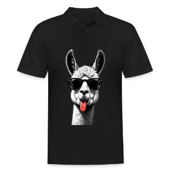 Lama Alpaka Sonnenbrille Tier Motiv lustiges - Männer Poloshirt - Schwarz - Vorne - Kai (181cm)