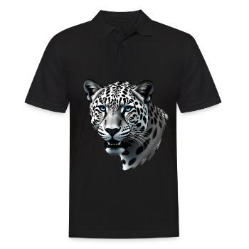 Leopard mit Blauen Augen Tier Motiv Kunst - Männer Poloshirt - Schwarz - Vorne - Kai (181cm)
