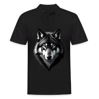 Wolf mit Blauen Augen Tier Motiv Kunst Wolf - Männer Poloshirt - Schwarz - Vorne - Kai (181cm)