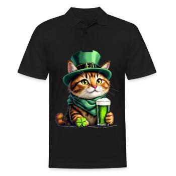 Cat St. Patrick's Day Beer Outfit Cats - Men's Polo Shirt - black - Front - Kai (181cm)