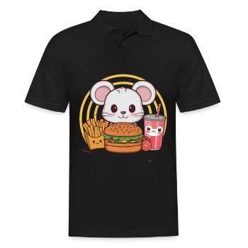 Souris Kawaii avec Burger de Restauration Rapide, Frites - Polo Homme - noir - Devant - Kai (181cm)