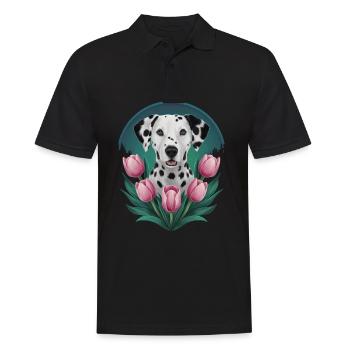 Cute Dalmatian with tulips - Men's Polo Shirt - black - Front - Kai (181cm)