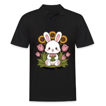 Lapin kawaii avec des tulipes et des tournesols - Polo Homme - noir - Devant - Kai (181cm)