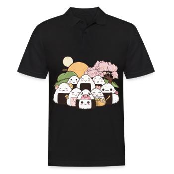 Niedliche Kawaii Onigiri Reisbällchen - Männer Poloshirt - Schwarz - Vorne - Kai (181cm)