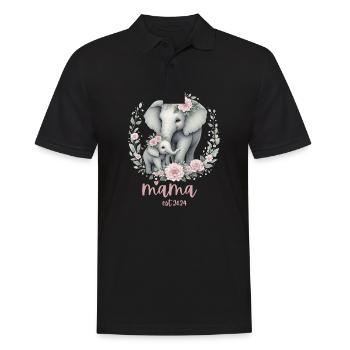 Mama 2024 Elephant Floral Wreath Celebration - Männer Poloshirt - Schwarz - Vorne - Kai (181cm)