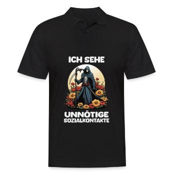 Ich Sehe Unnötige Sozialkontakte - Sensenmann - Männer Poloshirt - Schwarz - Vorne - Kai (181cm)