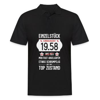 68. GEBURTSTAG 1958 EINZELSTÜCK PREISSCHILD - Männer Poloshirt - Schwarz - Vorne - Kai (181cm)