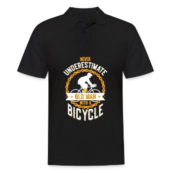 NEVER UNDERESTIMATE AN OLD MAN WITH A BICYCLE - Männer Poloshirt - Schwarz - Vorne - Kai (181cm)