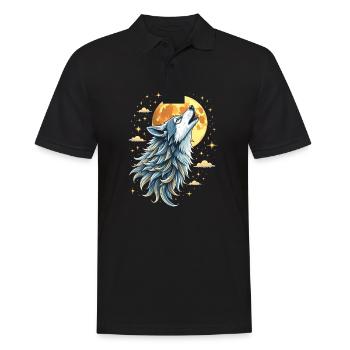 Mystischer Wolf - Herzschlag - Männer Poloshirt - Schwarz - Vorne - Kai (181cm)