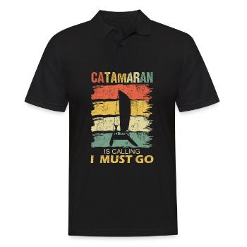Katamaran ruft an Spruch Lustig Retro Style - Männer Poloshirt - Schwarz - Vorne - Kai (181cm)