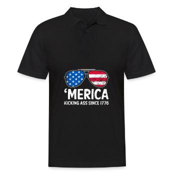 Merica Kicking Ass Since 1776 American USA Flag - Men's Polo Shirt - black - Front - Kai (181cm)