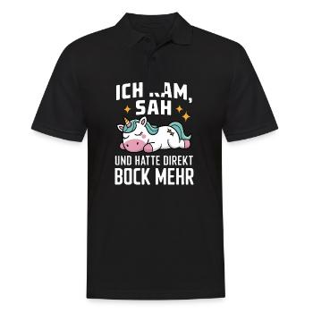 Ich hatte direkt keinen Bock mehr! Faules Einhorn - Männer Poloshirt - Schwarz - Vorne - Kai (181cm)