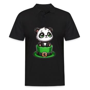 St. Patrick's Day Panda mit Zylinder und Kleeblatt - Männer Poloshirt - Schwarz - Vorne - Kai (181cm)