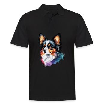 Papillon Hund niedlich niedlich Aquarell bunt - Männer Poloshirt - Schwarz - Vorne - Kai (181cm)