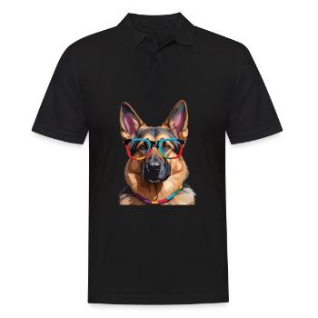 Deutscher Schäferhund mit Brille Cool Colorful - Männer Poloshirt - Schwarz - Vorne - Kai (181cm)