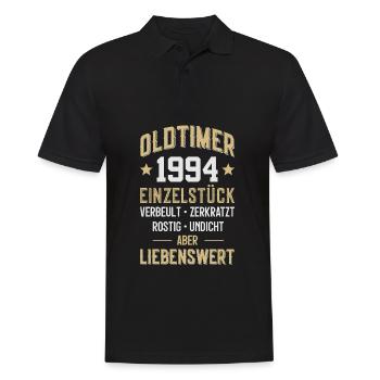 LUSTIG 32. GEBURTSTAG OLDTIMER 1994 EINZELSTÜCK - Männer Poloshirt - Schwarz - Vorne - Kai (181cm)