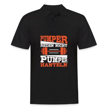 Pumper Reden Nicht Pumper Hanteln Fitness Spruch - Männer Poloshirt - Schwarz - Vorne - Kai (181cm)