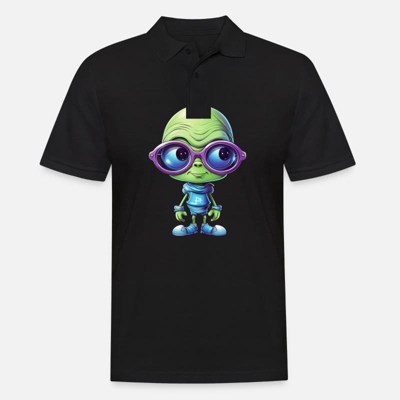 Nerdiges Alien mit Brille - Männer Poloshirt - Schwarz