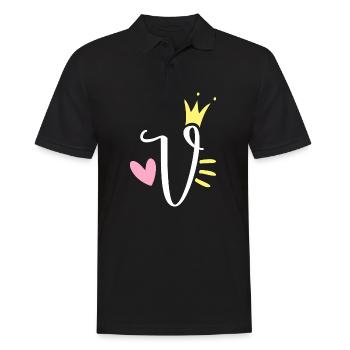 Lettre V Lettre initiale Couronne - Polo Homme - noir - Devant - Kai (181cm)