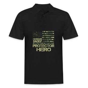 Mari Papa Protecteur Héros Vathers Day Papa USA - Polo Homme - noir - Devant - Kai (181cm)