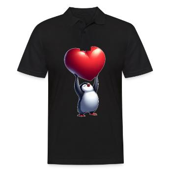 Pingouin amoureux Coeur Saint-Valentin - Polo Homme - noir - Devant - Kai (181cm)