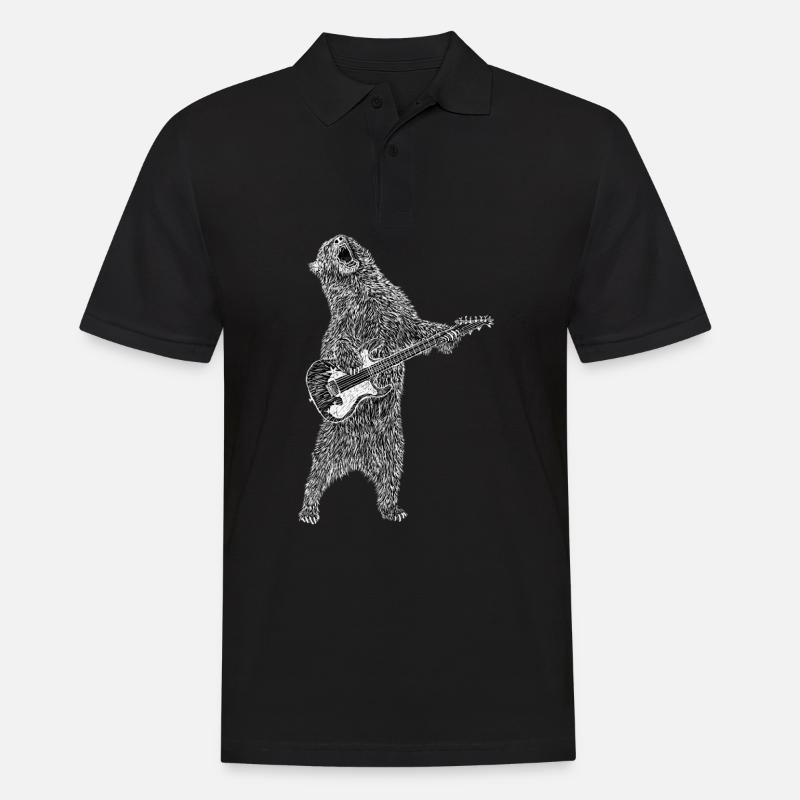Bär Grizzly spielt E-Gitarre und brüllt dabei - Männer Poloshirt - Schwarz