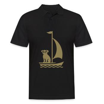 Mops im Boot Silhouette Segeln Minimalistisch - Männer Poloshirt - Schwarz - Vorne - Kai (181cm)