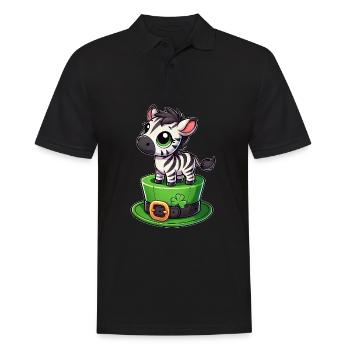 Süßes Zebra St. Patrick's Day Zylinder Kleeblatt - Männer Poloshirt - Schwarz - Vorne - Kai (181cm)