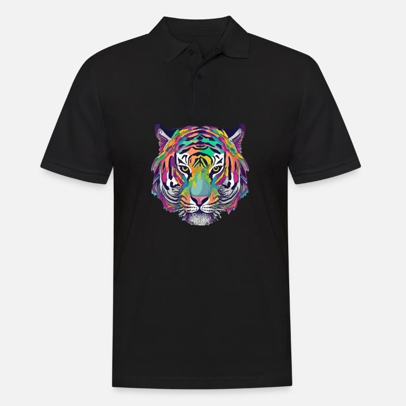 Tiger Kopf Graphic Tee Illustration Art Comic - Männer Poloshirt - Schwarz