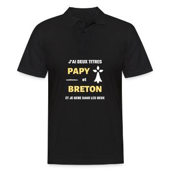 t shirt papy breton deux titres humour bretagne - Polo Homme - noir - Devant - Kai (181cm)
