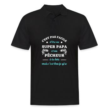 t shirt super papa pecheur humour peche homme - Polo Homme - noir - Devant - Kai (181cm)