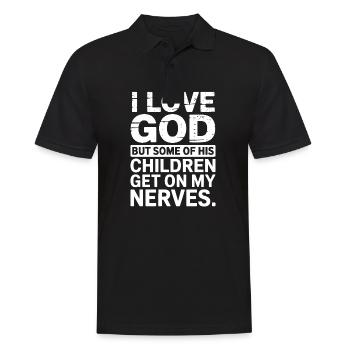 Ich liebe Gott, aber manche seiner Kinder nerven! - Männer Poloshirt - Schwarz - Vorne - Kai (181cm)